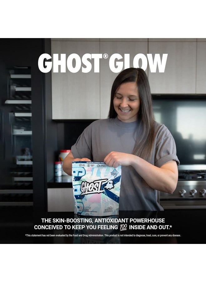 جوست GHOST Glow Sticks: مكمل غذائي للجمال وإزالة السموم - 30 عبوة من العصي أثناء التنقل، Pina Colada - حمض الهيالورونيك والبيوتين وL-Theanine لدعم البشرة - خالٍ من السكر والغلوتين  - Image 2