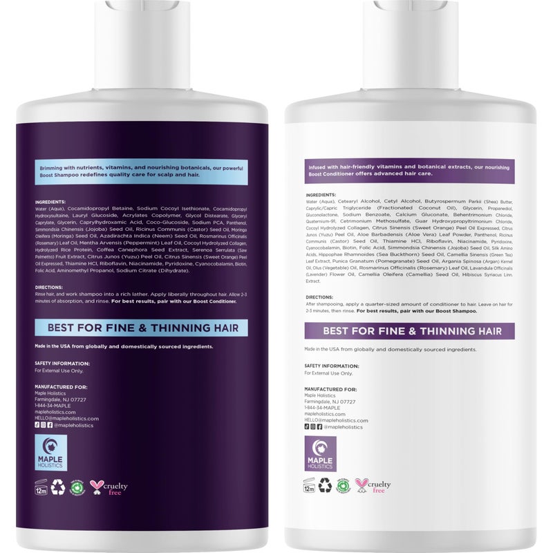 Maple Holistics Advanced Biotin Shampoo and Conditioner Set - Sulfate and Paraben Free Shampoo and Conditioner for Thinning Hair with Rice Water Black Castor Caffeine Collagen and Rosemary Essential Oil (16 Fl Oz) - Image 5
