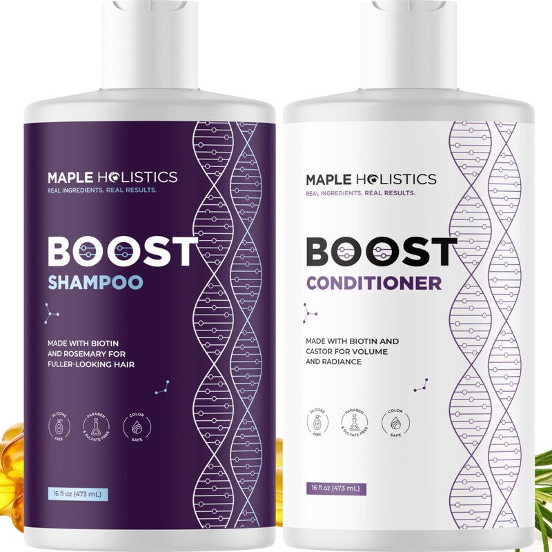 Maple Holistics Advanced Biotin Shampoo and Conditioner Set - Sulfate and Paraben Free Shampoo and Conditioner for Thinning Hair with Rice Water Black Castor Caffeine Collagen and Rosemary Essential Oil (16 Fl Oz) - Image 1