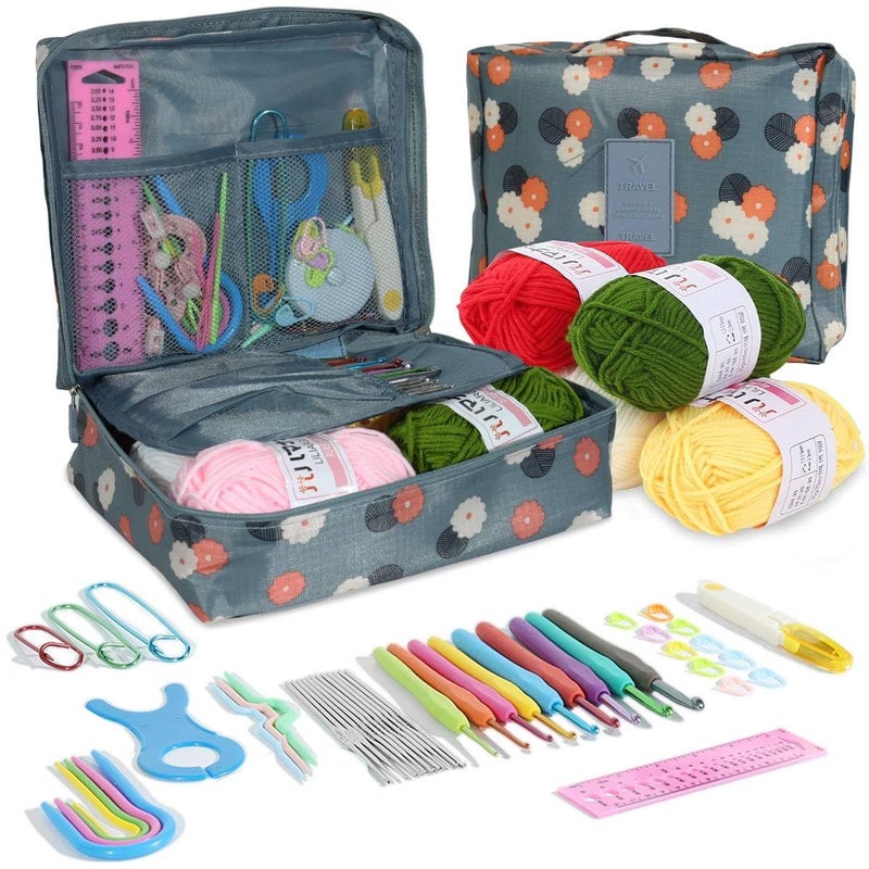 TREXEE Crochet Needle Kit 107 Pcs Crochet Knitting Needle Kit with Carry Bag DIY Crochet Needle Kit with Tools Accessories Comprehensive Crochet Needle Kit for Beginners Professionals