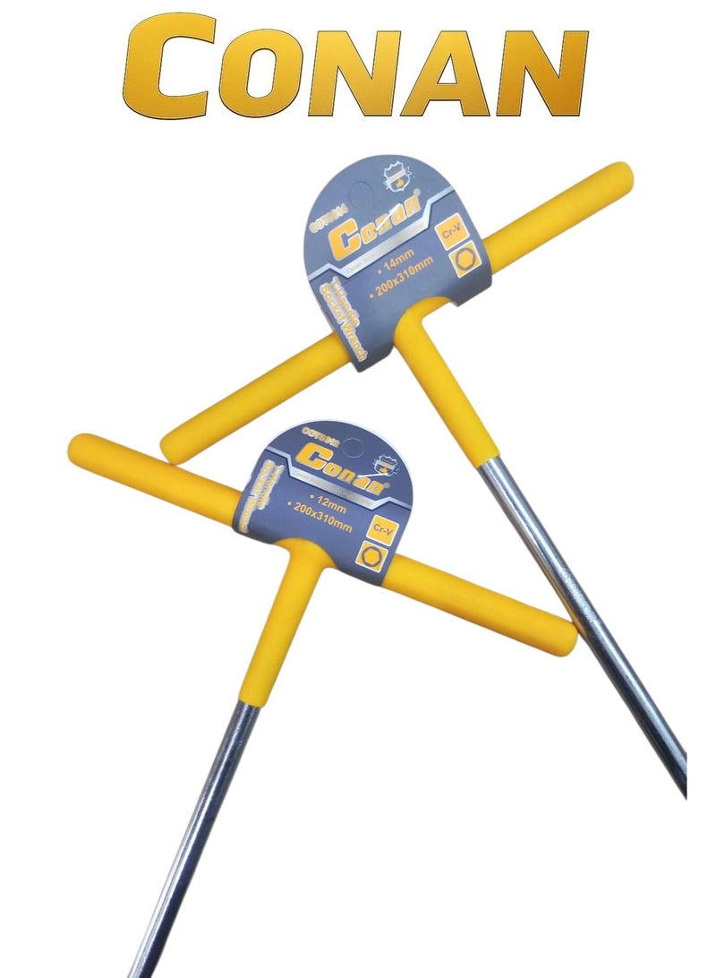 CONAN T-Handle Socket Wrench Set – 12mm + 14mm – Non-Slip Comfortable Grip – Chrome-Plated Steel Rod – Professional Performance for Tightening & Loosening – Models COTS812 / COTS814 - Image 2