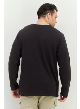French Connection Men Crew Neck Long Sleeve Textured T-Shirt, Charcoal Grey  - Image 3