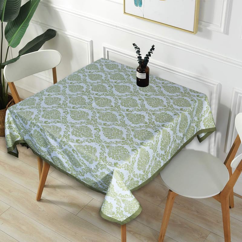 INDHOME LIFE INDHOME LIFE Cotton Square Pack of 1 Green 4 Seater Dining Table Cloth Cover 60 x 60 Inches - Image 1