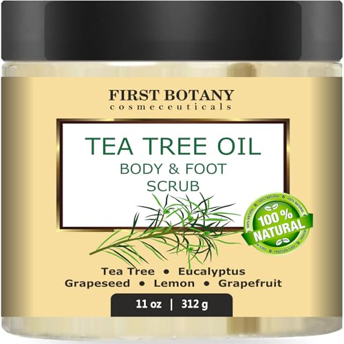 First Botany 100 Natural Tea Tree Oil Body  Foot Scrub with Salt  Best for Acne Dandruff and Warts Corns Calluses Athlete foot Jock Itch  Body Odor