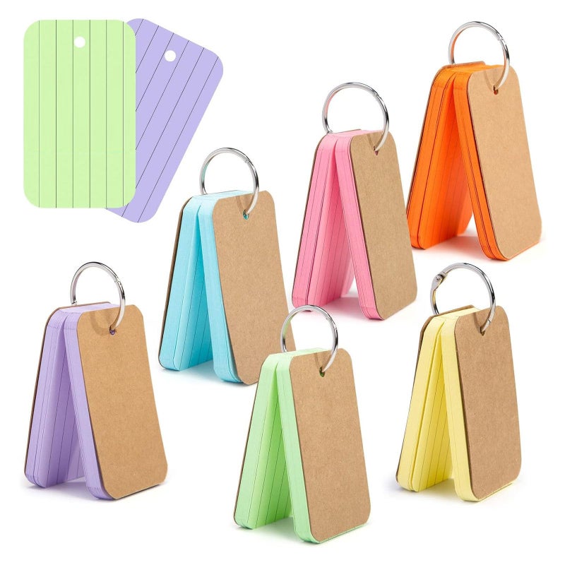 Koogel Colored Index Cards, 300 Count, 2.2 x 3.5 Inchs Flash Card Lined Ruled on Both Side, 6 Assorted Colors, Heavyweight Notecards for School Studying Learning College Office Home Taking Notes - Image 1