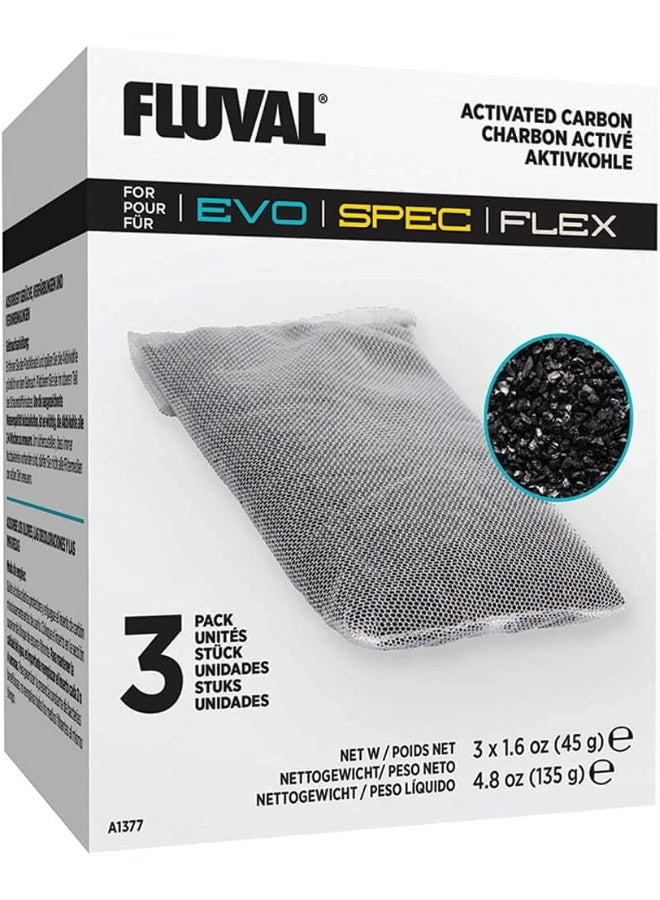 Fluval Spec/Evo/Flex Activated Carbon, Replacement Aquarium Filter Media, 3-Pack - Image 1