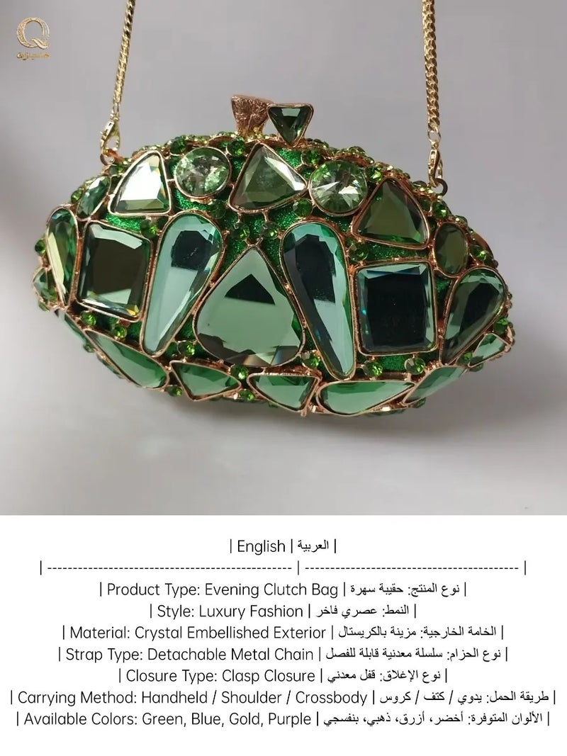 Women's Rhinestone Evening Clutch Bag with Chain Strap and Geometric Crystal Design for Parties, Weddings & Formal Events - Image 2