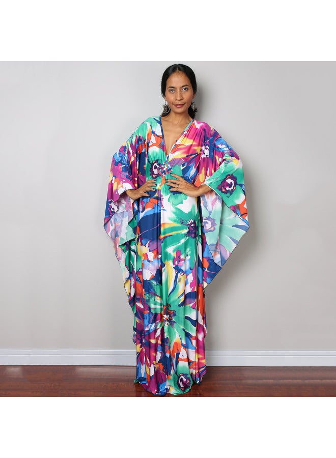 إسكدنيا تنورة الشاطئ الأوروبية والأمريكية الطويلة فضفاضة بالإضافة إلى حجم كبير بي ملابس خارجية ملابس سباحة بلوزة ملفوفة تنورة حجاب ملابس للحماية من الشمس - اللون: 78693-9 زهور ملونة - - Image 1