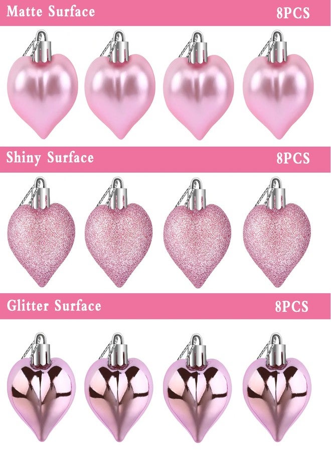 JULMELON 24 Pieces Valentine’s Day Heart Shaped Ornaments, 3D Heart Shaped Bulk Hanging Ornaments, Glossy and Matt Glitter Hearts Hanging Decorations for Valentines Day Tree Decorations Party Home - Image 3