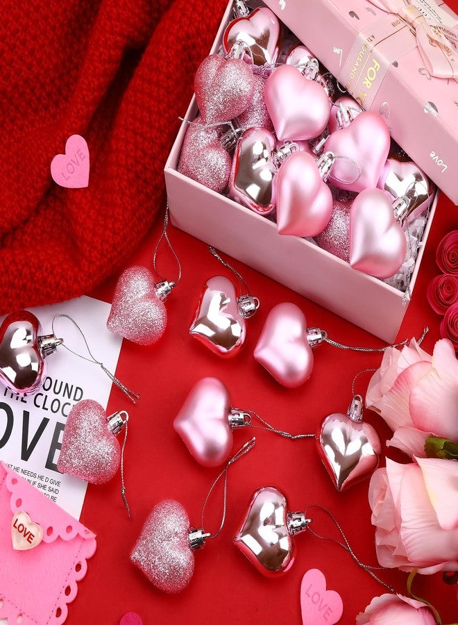 JULMELON 24 Pieces Valentine’s Day Heart Shaped Ornaments, 3D Heart Shaped Bulk Hanging Ornaments, Glossy and Matt Glitter Hearts Hanging Decorations for Valentines Day Tree Decorations Party Home - Image 2