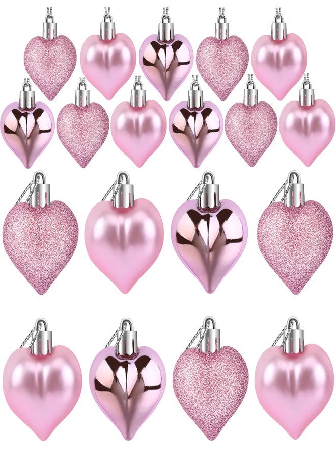 JULMELON 24 Pieces Valentine’s Day Heart Shaped Ornaments, 3D Heart Shaped Bulk Hanging Ornaments, Glossy and Matt Glitter Hearts Hanging Decorations for Valentines Day Tree Decorations Party Home - Image 1