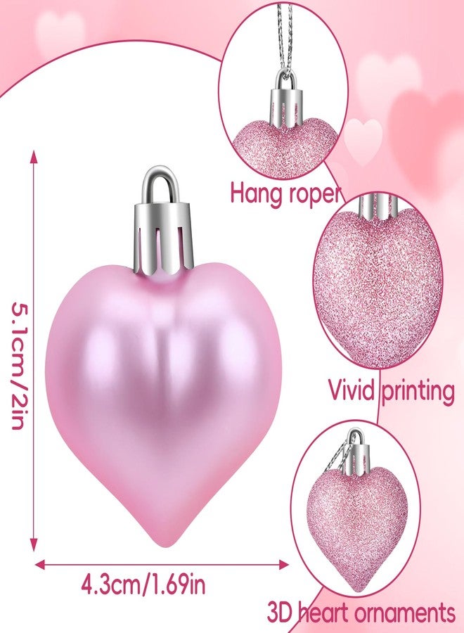 JULMELON 24 Pieces Valentine’s Day Heart Shaped Ornaments, 3D Heart Shaped Bulk Hanging Ornaments, Glossy and Matt Glitter Hearts Hanging Decorations for Valentines Day Tree Decorations Party Home - Image 5