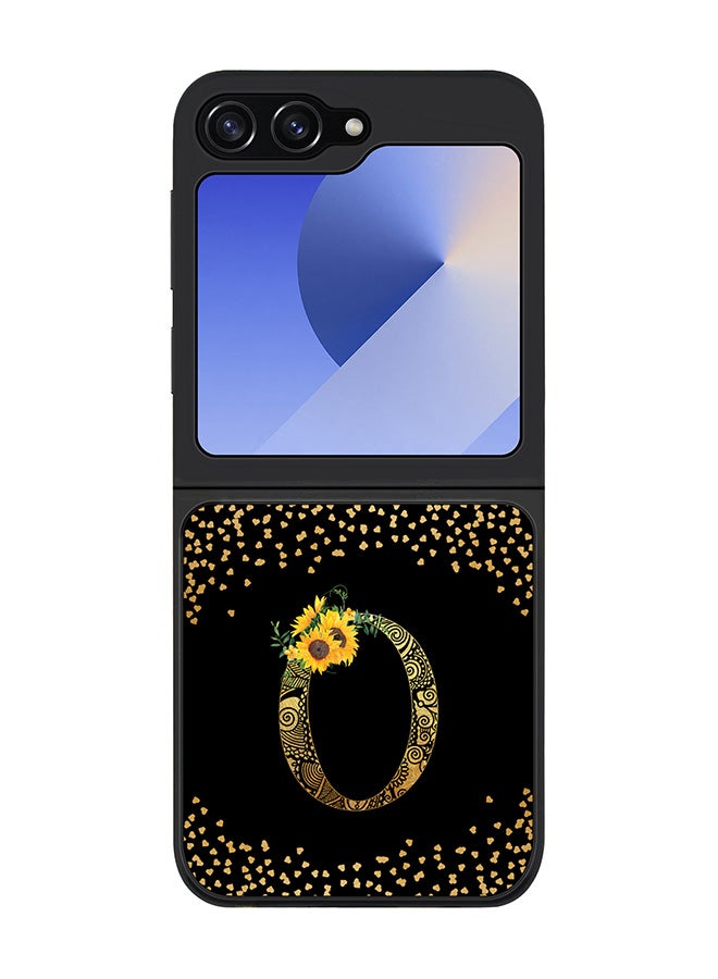 Stylizedd Rugged Black edge case for Samsung Galaxy Z Flip7 FE, Slim fit Case Flexible Cover - Custom Monogram Initial Letter Floral Pattern Alphabet - O ( Black ) - Image 1