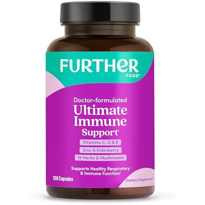 Further Food Ultimate Immune Support Capsules with Vitamins C, D, E & Zinc – Natural Herbal Supplement with Antioxidants for Immune & Respiratory Support, 120 Vegan Capsules - Image 1