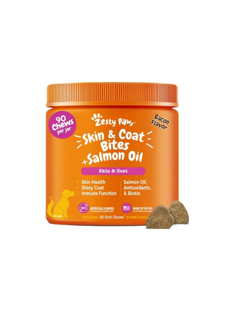 Zesty Paws Skin & Coat Salmon Bites - Bacon - 90ct