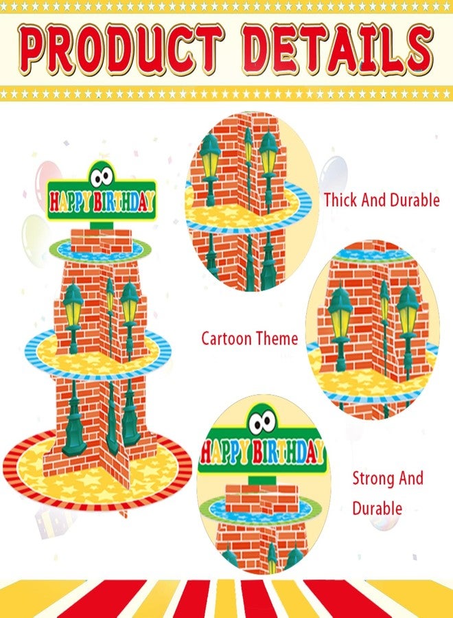 DAECHAO Cartoon Happy Birthday Cupcake Stand, 3 Tier Cupcake Tower Dessert Stand for Birthday Decoration, Party Decoration Baby Shower Wedding Supplies - Image 3