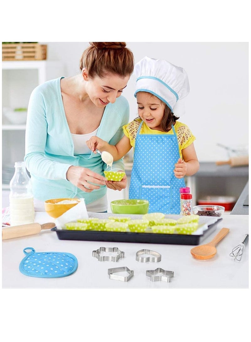 Y&D Kids Cooking and Baking Costume, Chef Role Play Includes Apron for Little Boys Girls, Hat, Utensils, Cake Cutter, Mitt, Cupcake Moulds Toddler Dress Up Birthday Gift - Image 3
