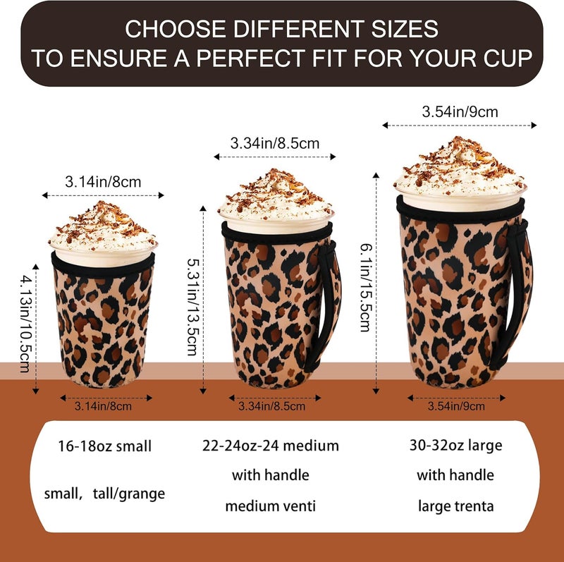 3 Piece Reusable Iced Coffee Sleeves Insulated Coffee Sleeves for 16-32 ounces of hot or cold coffee or iced beverages Compatible with Starbucks Dunkin Coffee cup and More (Leopard print) - Image 3