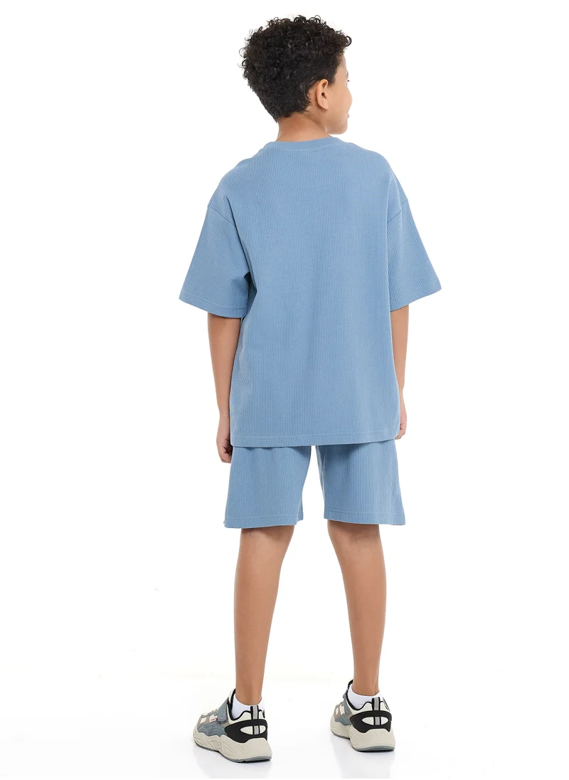 victor and jane Victor and Jane Boys' Jacquard Set – Powder Blue 2-Piece Outfit with Shirt & Shorts