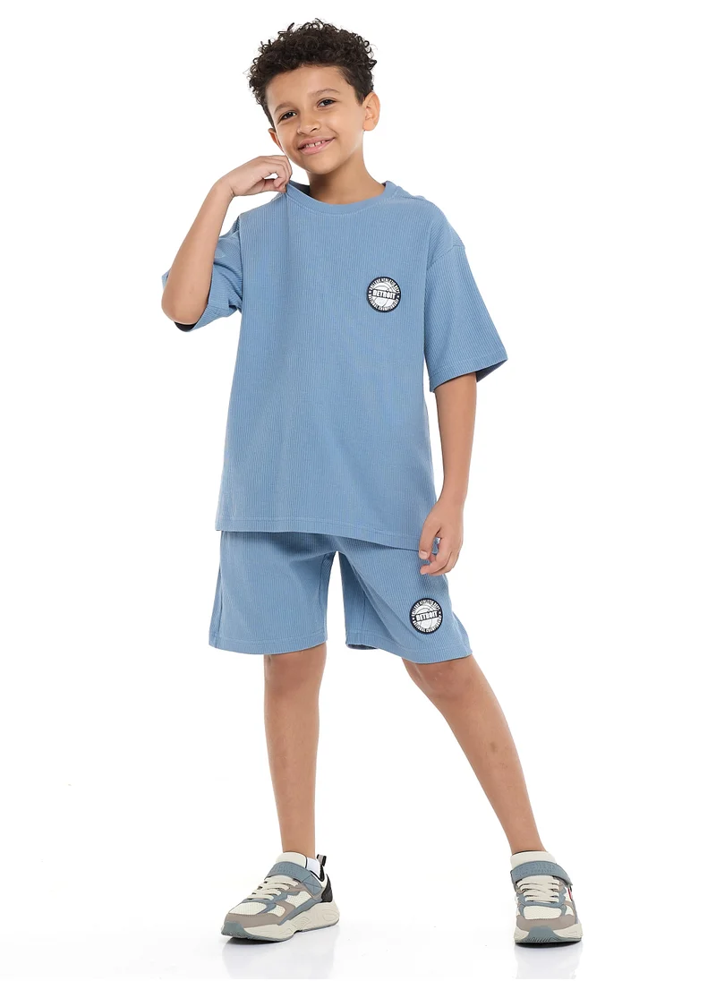 victor and jane Victor and Jane Boys' Jacquard Set – Powder Blue 2-Piece Outfit with Shirt & Shorts