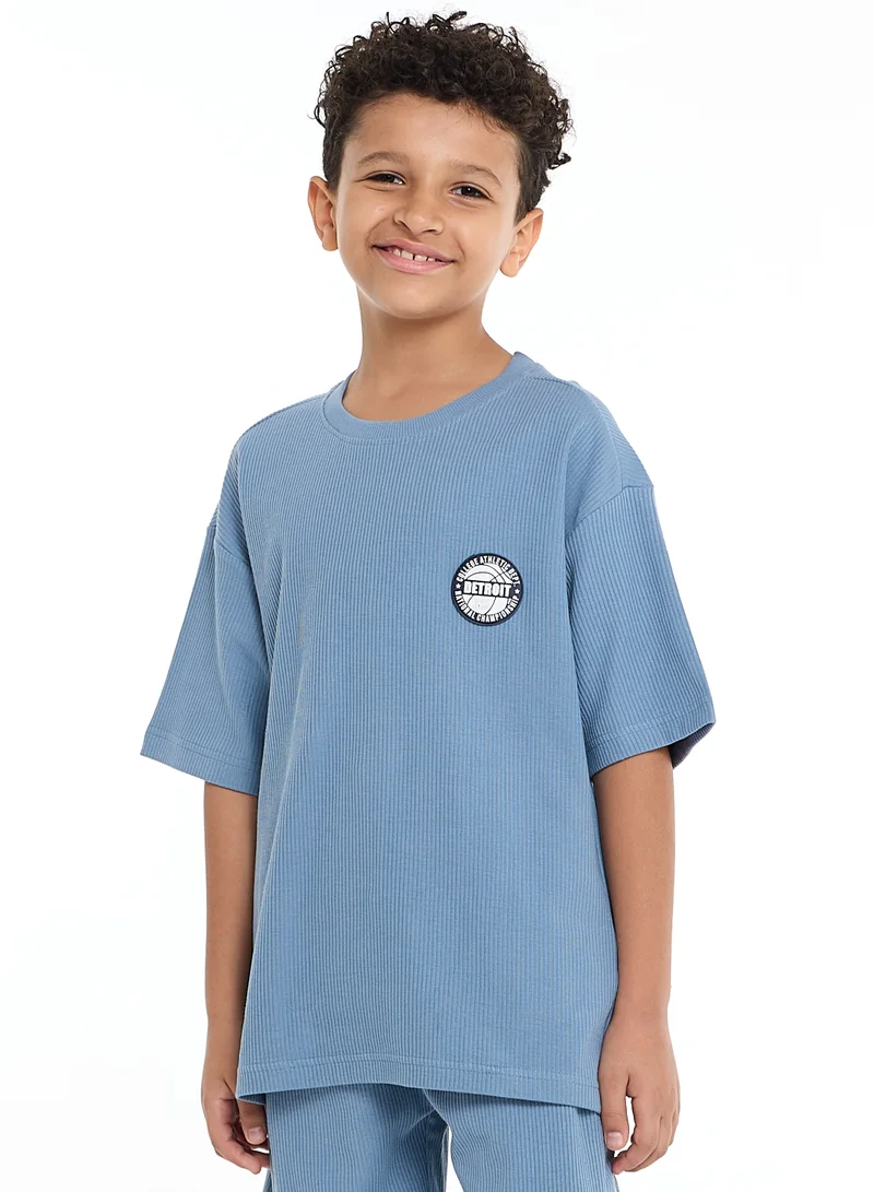 victor and jane Victor and Jane Boys' Jacquard Set – Powder Blue 2-Piece Outfit with Shirt & Shorts