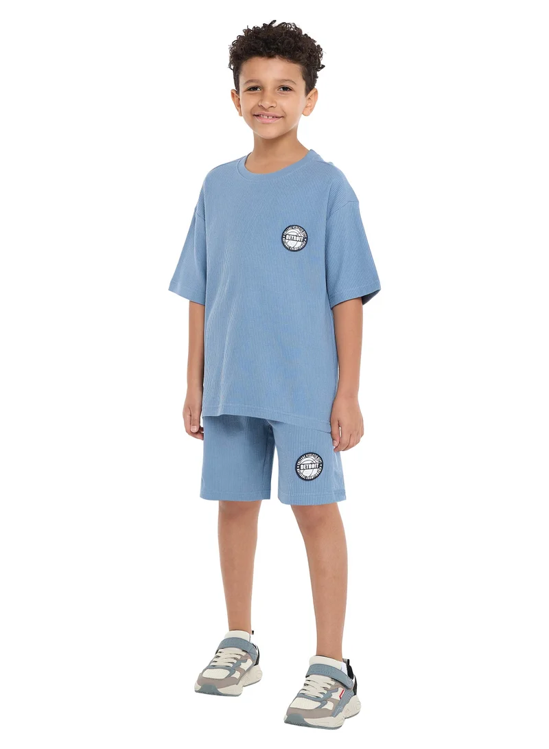 victor and jane Victor and Jane Boys' Jacquard Set – Powder Blue 2-Piece Outfit with Shirt & Shorts