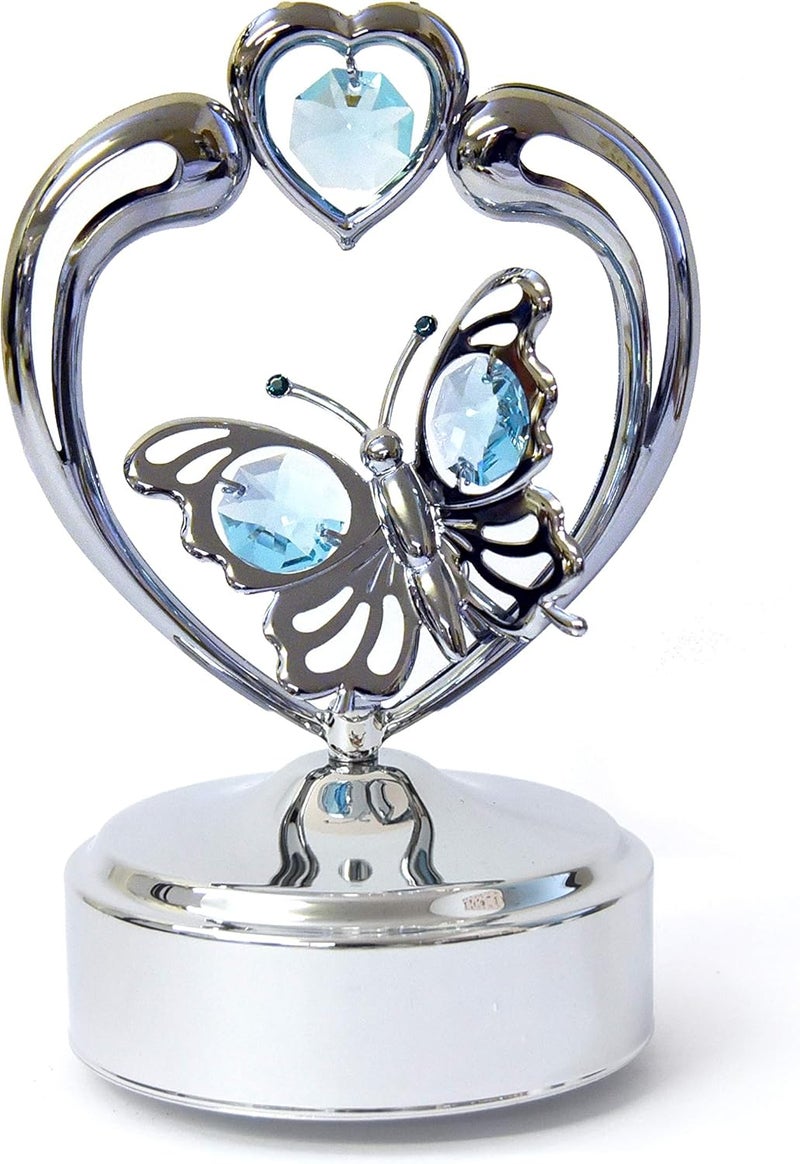 Mascot Chrome Butterfly in Heart Music Box 7 Color Options Featuring Crystal Best Gift for Thanksgiving Wedding Valentines Birthday Mothers Day Christmas Anniversary Green - Image 2