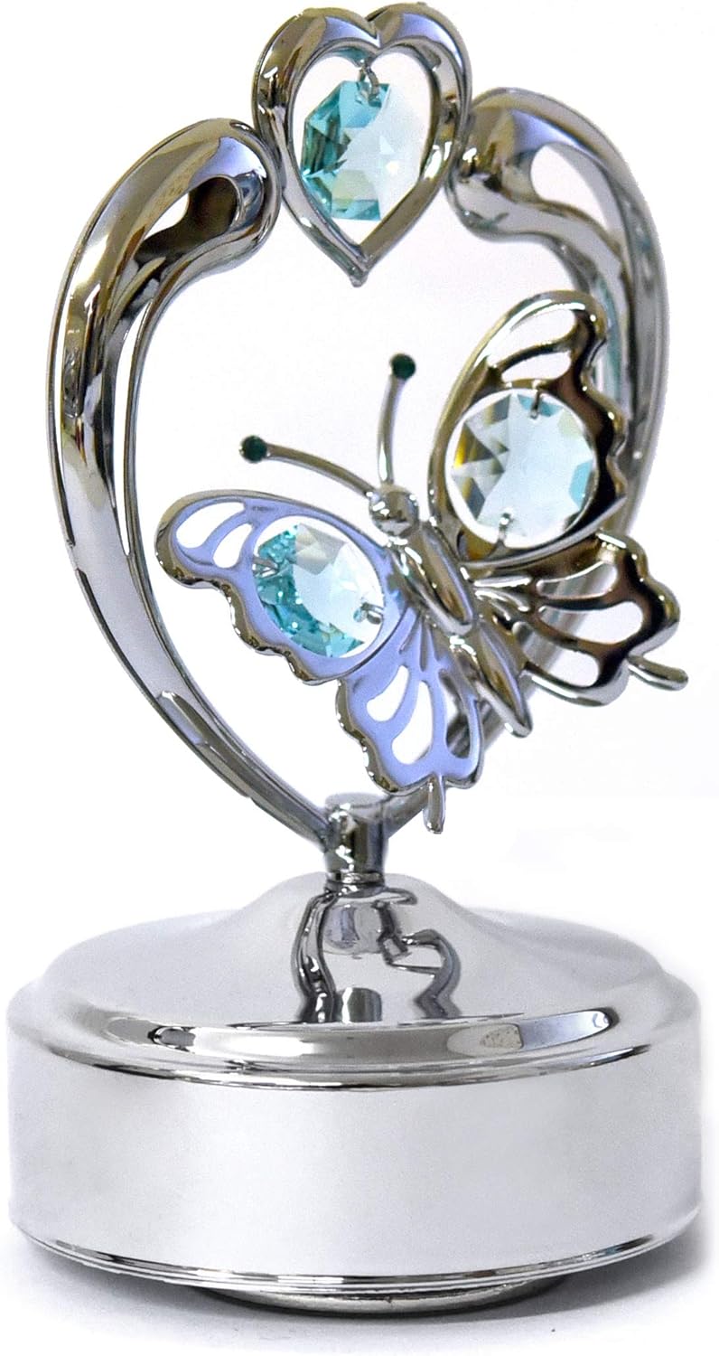 Mascot Chrome Butterfly in Heart Music Box 7 Color Options Featuring Crystal Best Gift for Thanksgiving Wedding Valentines Birthday Mothers Day Christmas Anniversary Green - Image 3