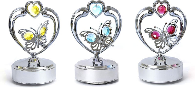 Mascot Chrome Butterfly in Heart Music Box 7 Color Options Featuring Crystal Best Gift for Thanksgiving Wedding Valentines Birthday Mothers Day Christmas Anniversary Green - Image 4