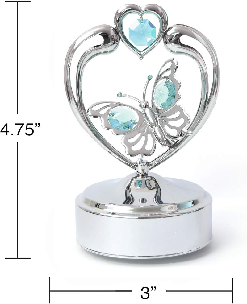 Mascot Chrome Butterfly in Heart Music Box 7 Color Options Featuring Crystal Best Gift for Thanksgiving Wedding Valentines Birthday Mothers Day Christmas Anniversary Green - Image 5