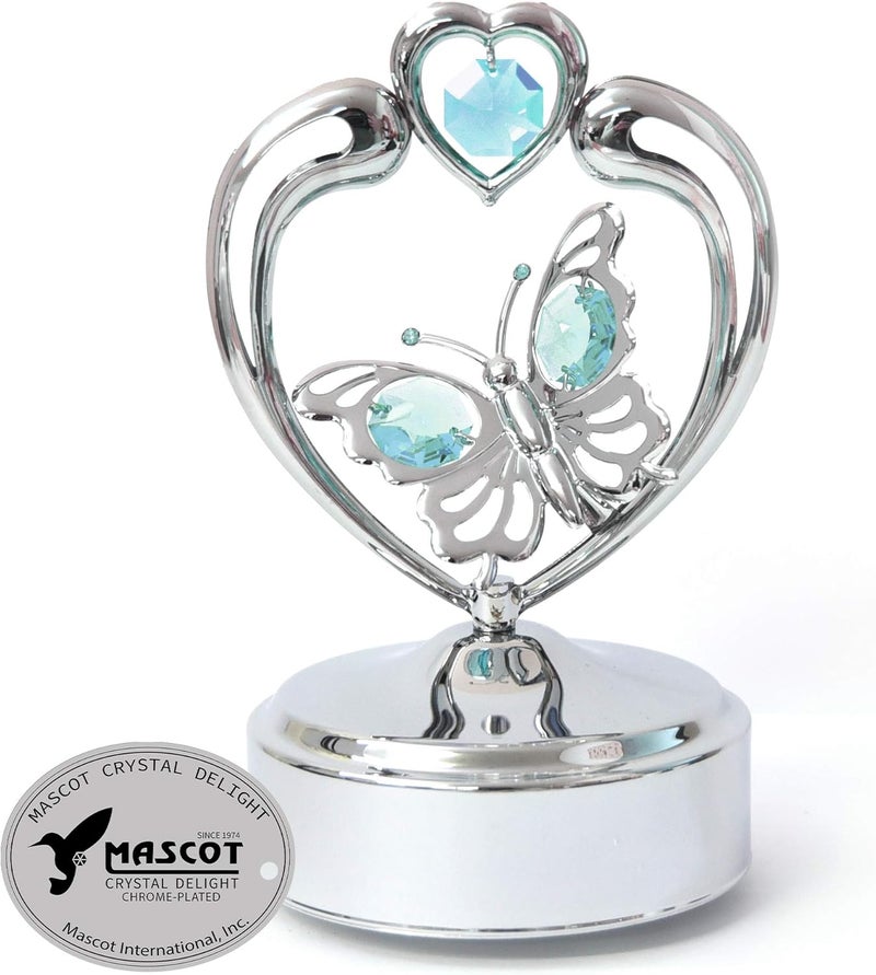 Mascot Chrome Butterfly in Heart Music Box 7 Color Options Featuring Crystal Best Gift for Thanksgiving Wedding Valentines Birthday Mothers Day Christmas Anniversary Green - Image 1