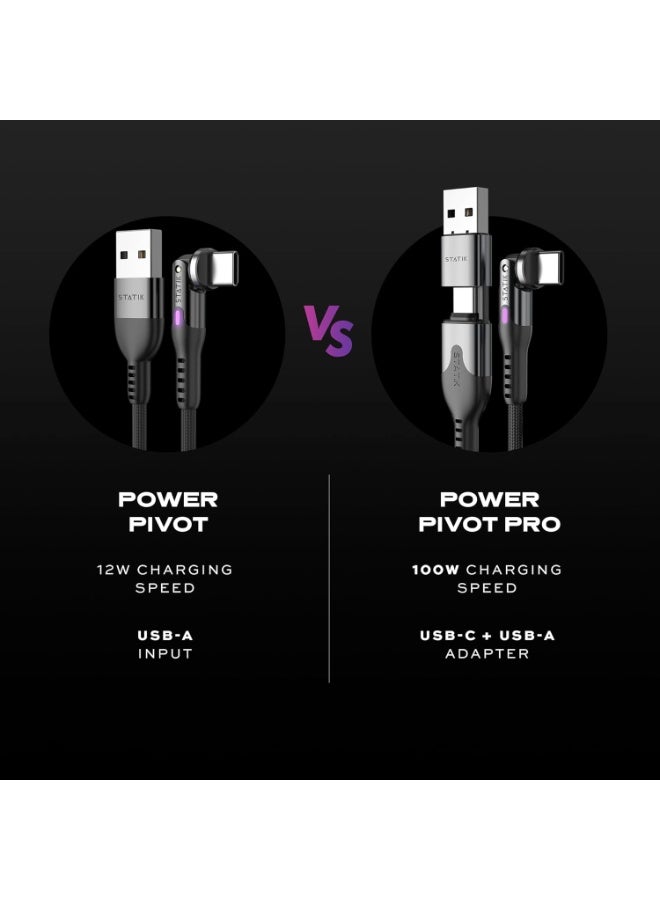 Statik PowerPivot 3ft USB C Cable, 90 Degree Right Angle, 12W Fast Charging, Data Transfer, Compatible with USB-C Devices - Image 1