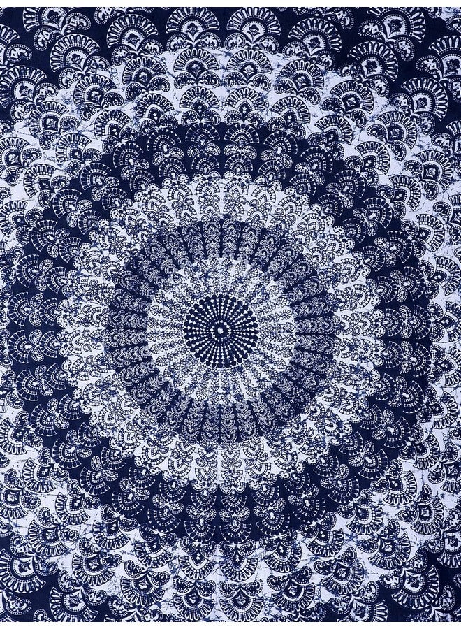 BedZone 120 TC Cotton Blend Mandala Printed Jaipuri Bedsheet for Double Bed King Size with 2 Pillow Covers, Blue - Image 3