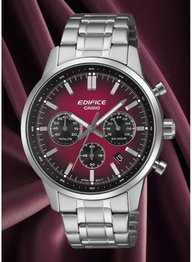 كاسيو Edifice Chronograph Men’s Watch EFR-575D-4A, 40.5mm Red Dial, Stainless Steel Case & Bracelet, 100 m WR - Image 1