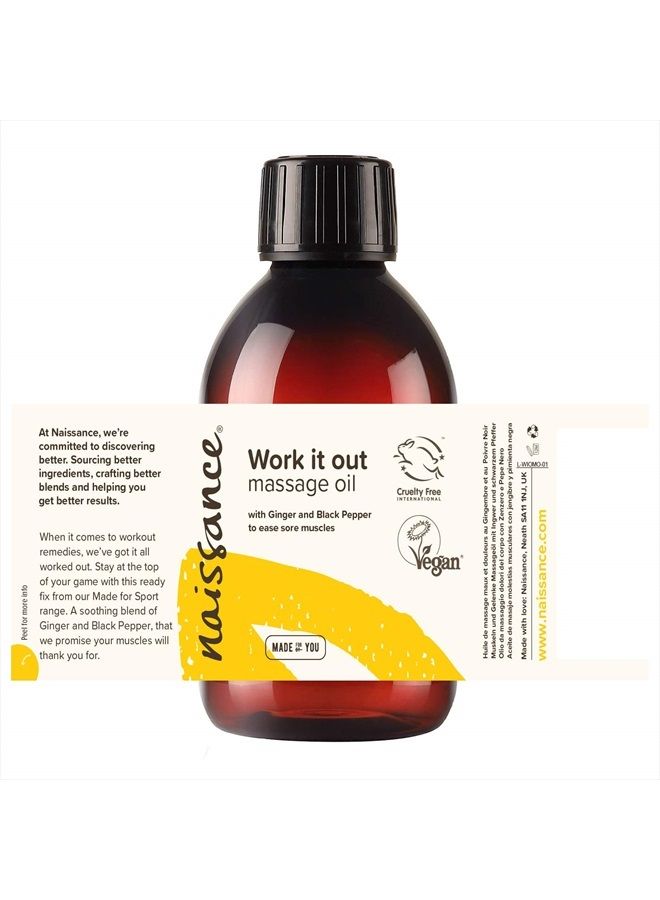 Naissance 'Work it Out' Massage Oil 3.4 fl oz - Natural Blend of Grapeseed Oil with Ginger, Black Pepper, Rosemary, Lemongrass, Coriander, Lavender & Vetiver Essential Oils