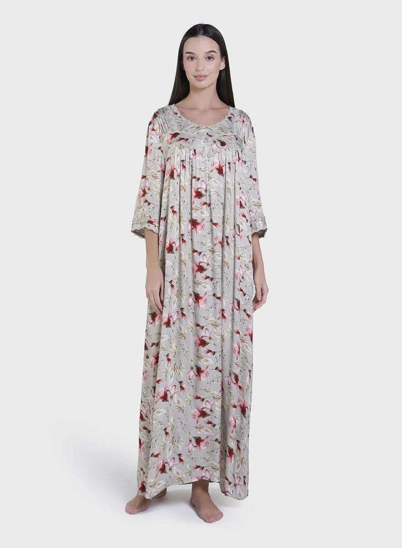 Kashkha French Oak Floral Print Long Nightwear Dress (CNH428)