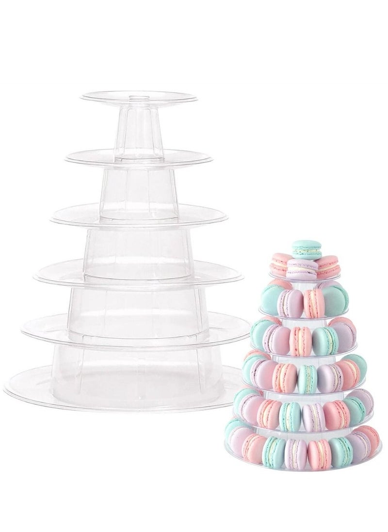 6 Tier Round Plastic Macaron Tower Stand, Macarons Holder, Macaroon Cake Tower Display Stand for Dessert Display, Macaroon Tower Stand Cake Display Tier Round Stand for Wedding, Birthday Party - Image 1