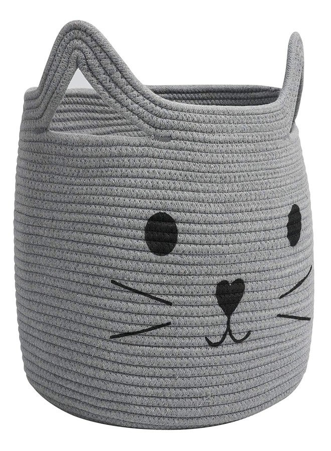 RUGSZONE GOODIE® -Small Cat Storage Basket, Black Cute Basket for Toys, Dog Toy Basket, Woven Rope Basket for Organizing, Empty Gift Basket for Baby, Black, 9.8 x 4 inches (Grey, 15X11) - Image 1