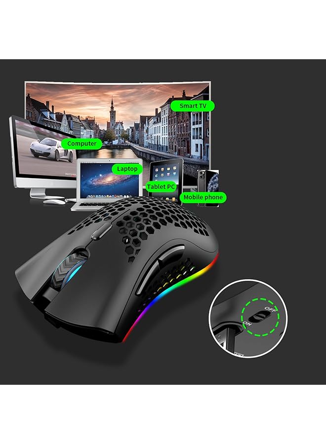 Wireless Gaming Mouse Rechargeable Pc Mouse With Rgb Backlight 7 Buttons Adjustable Lightweight Honeycomb 2.4G Usb Cordless Shell For Laptops Pc Computers Ect（Black） - Image 5