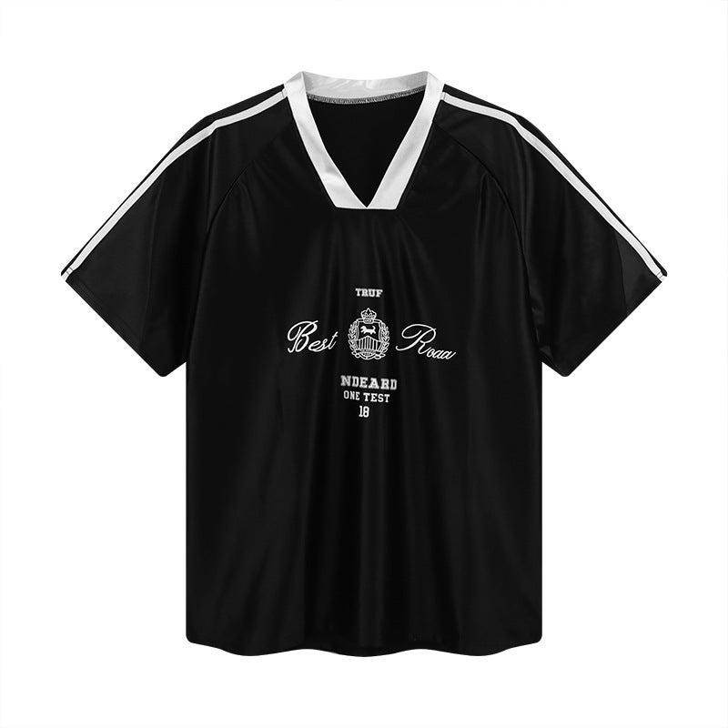 Generic American Style Retro Bright Motorcycle Sports Jersey Mens and Womens Summer Breathable Casual Basketball Loose Fashion Brand Top Black - Image 1