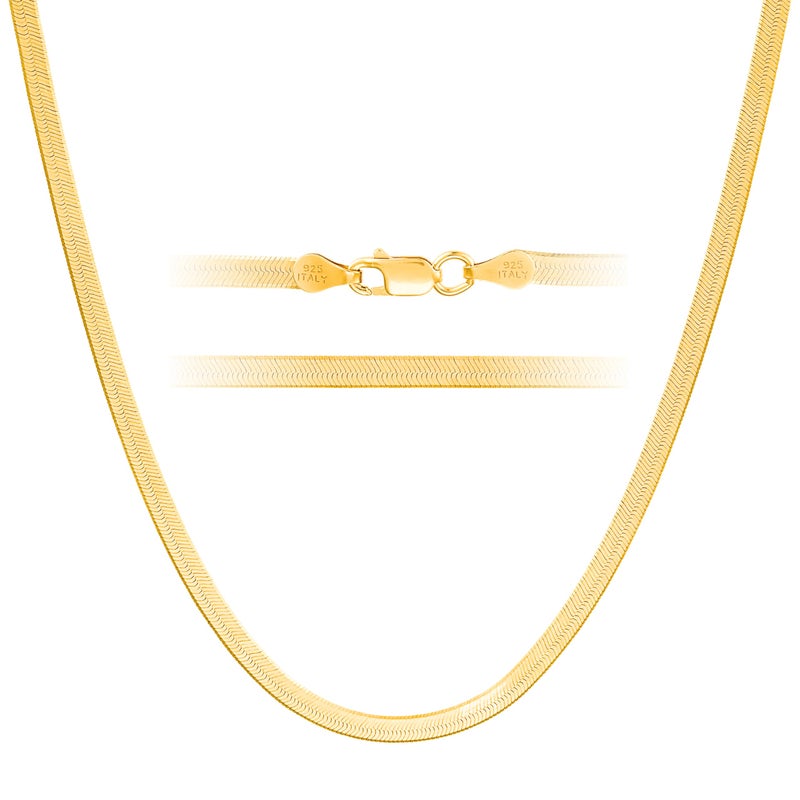 KISPER Solid 925 Sterling Silver 24k Gold Plated Herringbone Necklace for Women & Men, Italian Diamond-Cut 3mm Snake Chain Necklace, Made in Italy, 18 Inches - Image 1