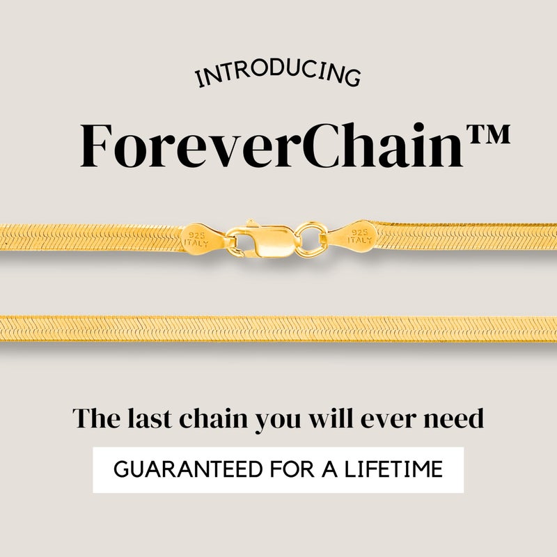 KISPER Solid 925 Sterling Silver 24k Gold Plated Herringbone Necklace for Women & Men, Italian Diamond-Cut 3mm Snake Chain Necklace, Made in Italy, 18 Inches - Image 2