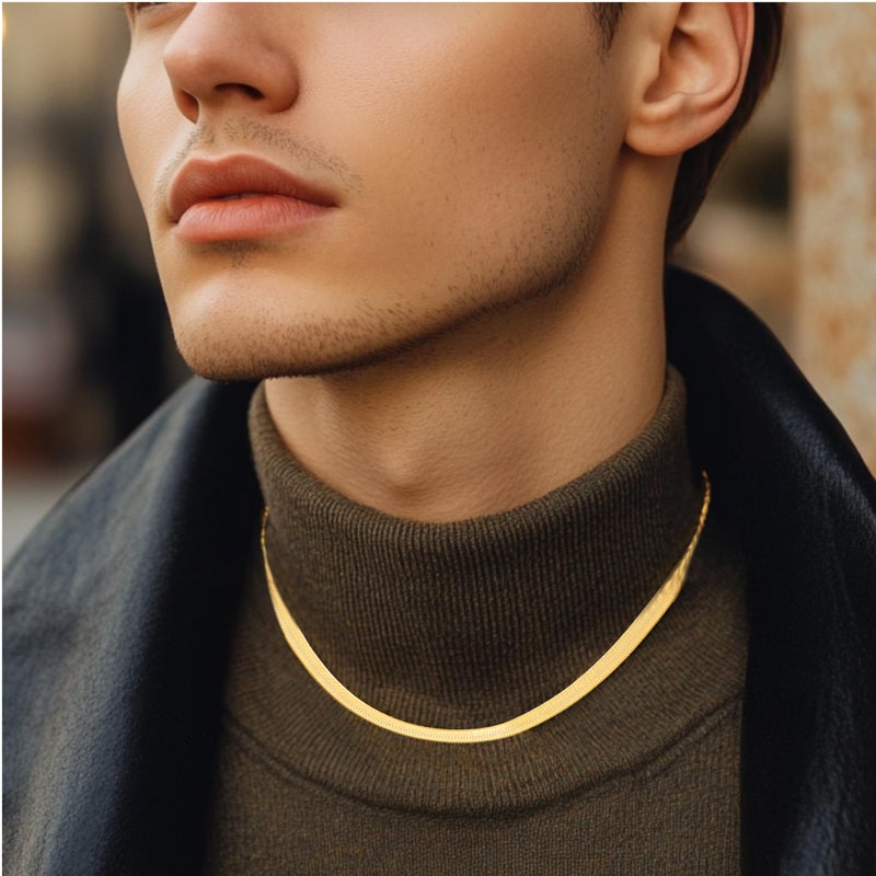 KISPER Solid 925 Sterling Silver 24k Gold Plated Herringbone Necklace for Women & Men, Italian Diamond-Cut 3mm Snake Chain Necklace, Made in Italy, 18 Inches - Image 5