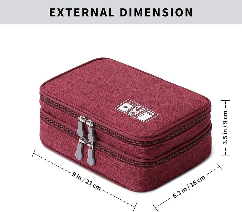Lanola Travel Cable Organizer Bag, Electronic Accessories Case Portable Double Layer Cable Storage Bag for Cord,phone,Charger, Flash Drive, Phone, SD Card,Personal Items - (Red) - Image 2