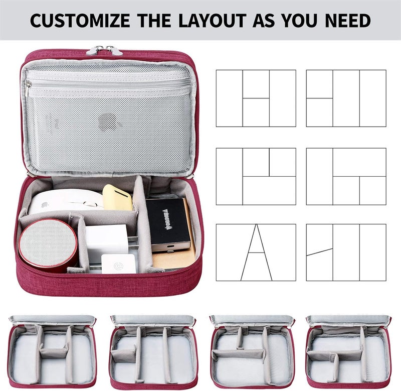 Lanola Travel Cable Organizer Bag, Electronic Accessories Case Portable Double Layer Cable Storage Bag for Cord,phone,Charger, Flash Drive, Phone, SD Card,Personal Items - (Red) - Image 4