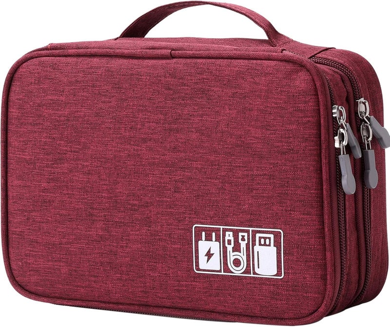 Lanola Travel Cable Organizer Bag, Electronic Accessories Case Portable Double Layer Cable Storage Bag for Cord,phone,Charger, Flash Drive, Phone, SD Card,Personal Items - (Red) - Image 1