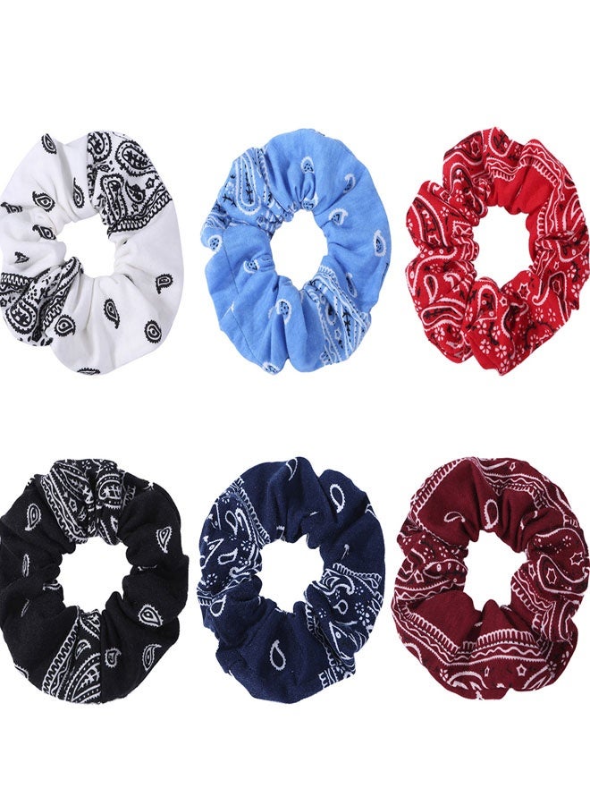 وهاواي 6pcs Bandana Scrunchies for Hair, Elastic Soft Fabric Hair Scrunchies Hair Ties Ponytail Holder Elastic Hair Bands Accessories Color Assorted - Image 1