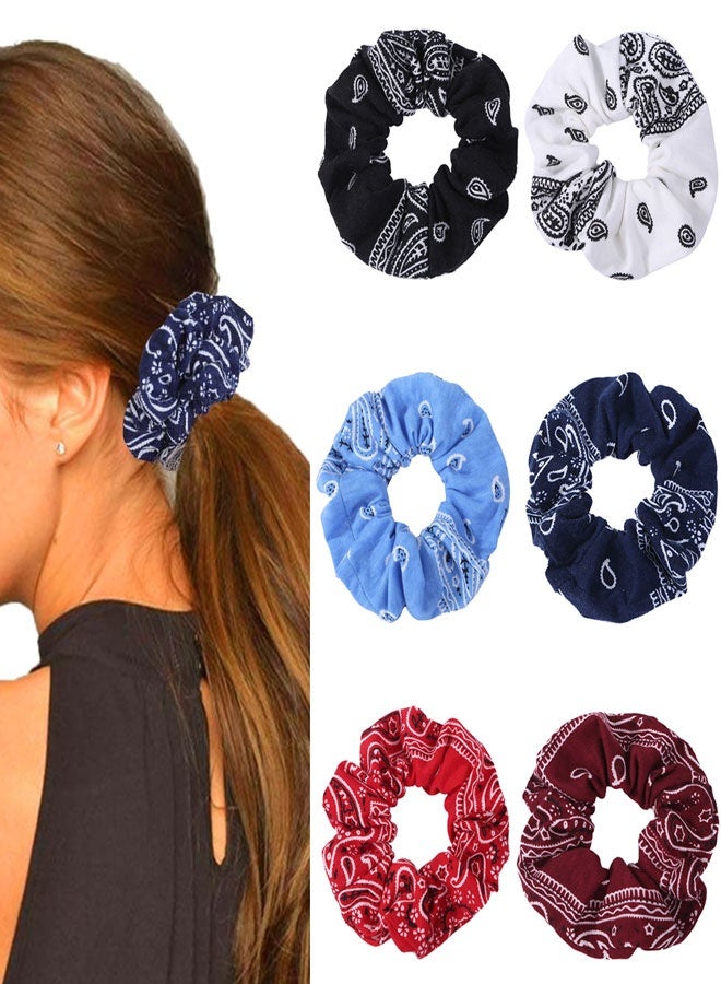 وهاواي 6pcs Bandana Scrunchies for Hair, Elastic Soft Fabric Hair Scrunchies Hair Ties Ponytail Holder Elastic Hair Bands Accessories Color Assorted - Image 2