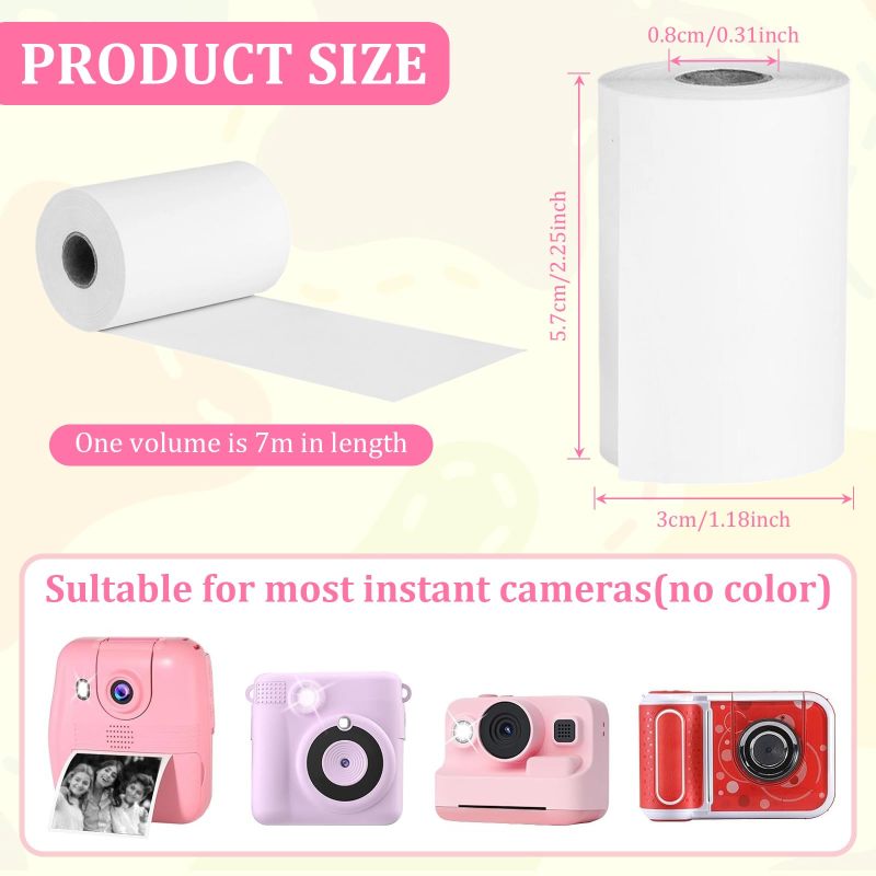 Thermal Paper Rolls: 57*25mm White Smudge-Free Semi-Gloss - Easy-Load 20-Pack Instant Camera Paper for Kids Aged 4+, Creative Craft & On-The-Go Play - Image 2