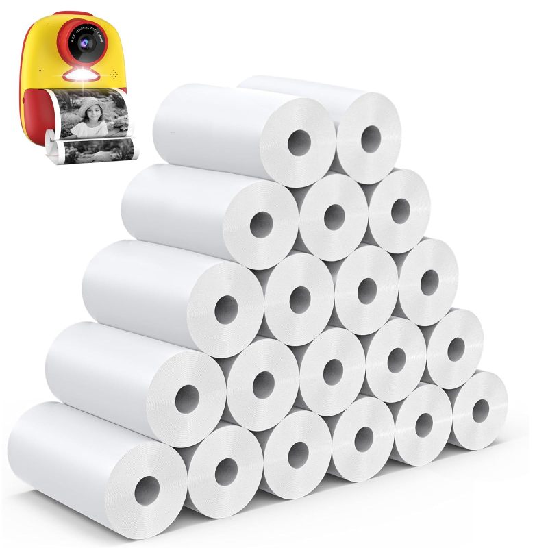 Thermal Paper Rolls: 57*25mm White Smudge-Free Semi-Gloss - Easy-Load 20-Pack Instant Camera Paper for Kids Aged 4+, Creative Craft & On-The-Go Play - Image 1